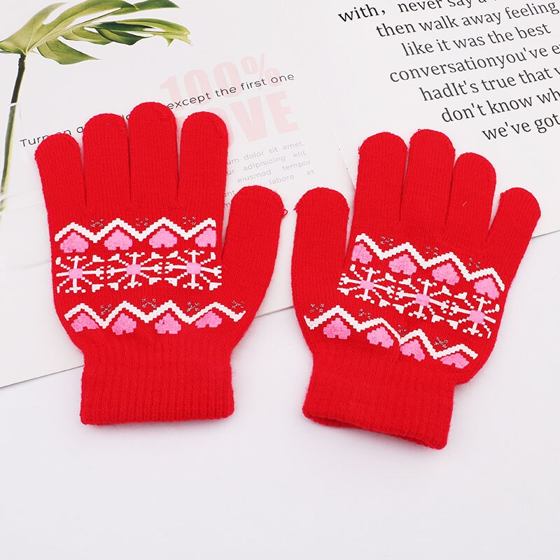 Winter Warm Gloves Children Knitted Stretch Mittens Boys Solid Girls Full Finger Christmas man Glove Knitted: Lavender