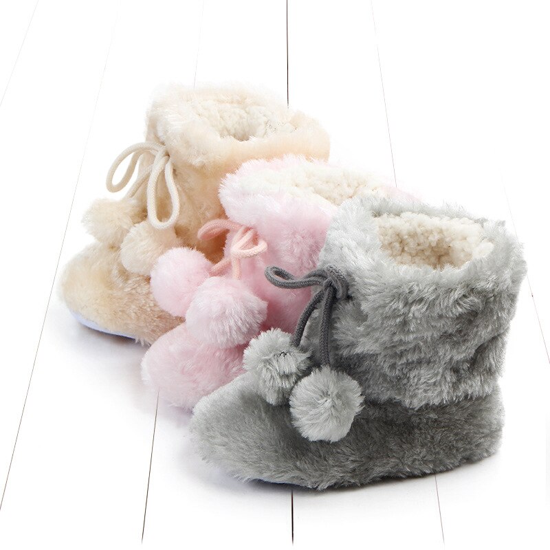 Autumn winter baby boot keep warm Artificial hair ball Newborn baby boot soft toddler baby girls boys booties