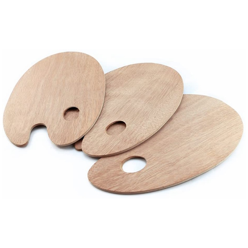 Paquete de 3 paletas de pintura ovaladas de madera de 8 pulgadas x 12 pulgadas para uso en acrílico, acuarela, pinturas al óleo y pinceles