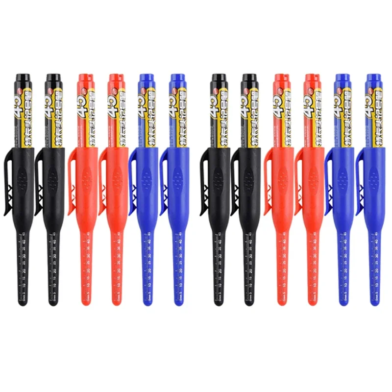 12-1Pcs Multi-Purpose 45mm Deep Drill Hole Long Nibs Waterproof Marker Pens for Bathroom Woodworking Long Head Carpenter Pen
