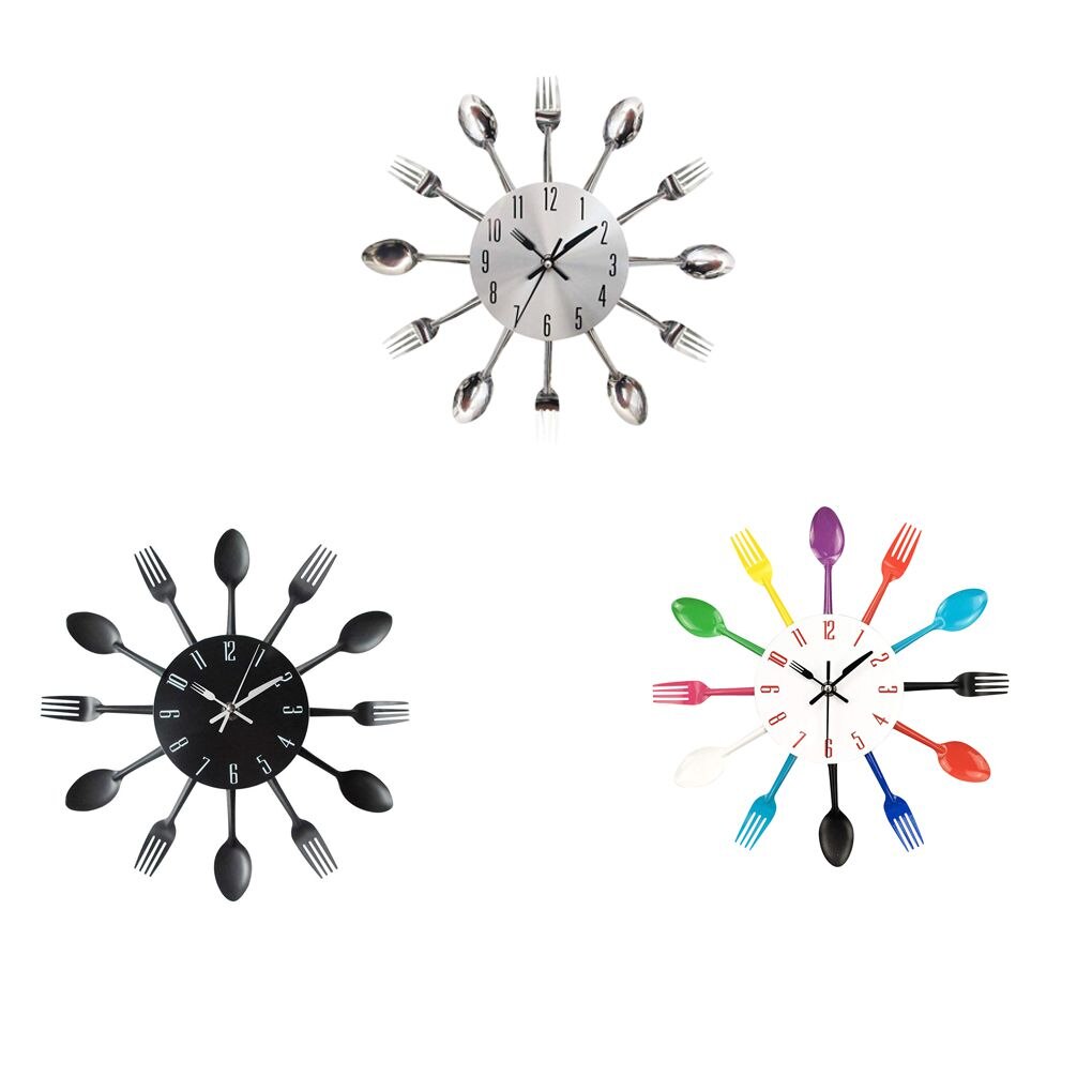 Cuisine créative horloge murale 3D moderne couverts cuisine cuillère fourchette horloge murale décalcomanie murale chambre décoration de la maison