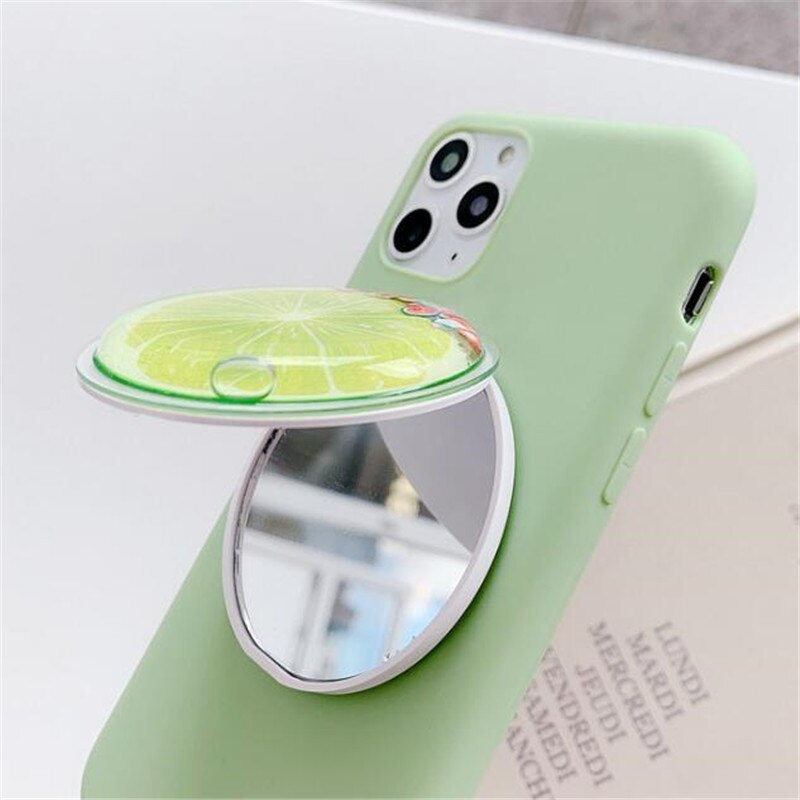 Phone Holder Fold Cartoon Fruits Quicksand Mirror Expanding Stand Love Heart Pocket Bracket For All Mobile Phone Holder Stand