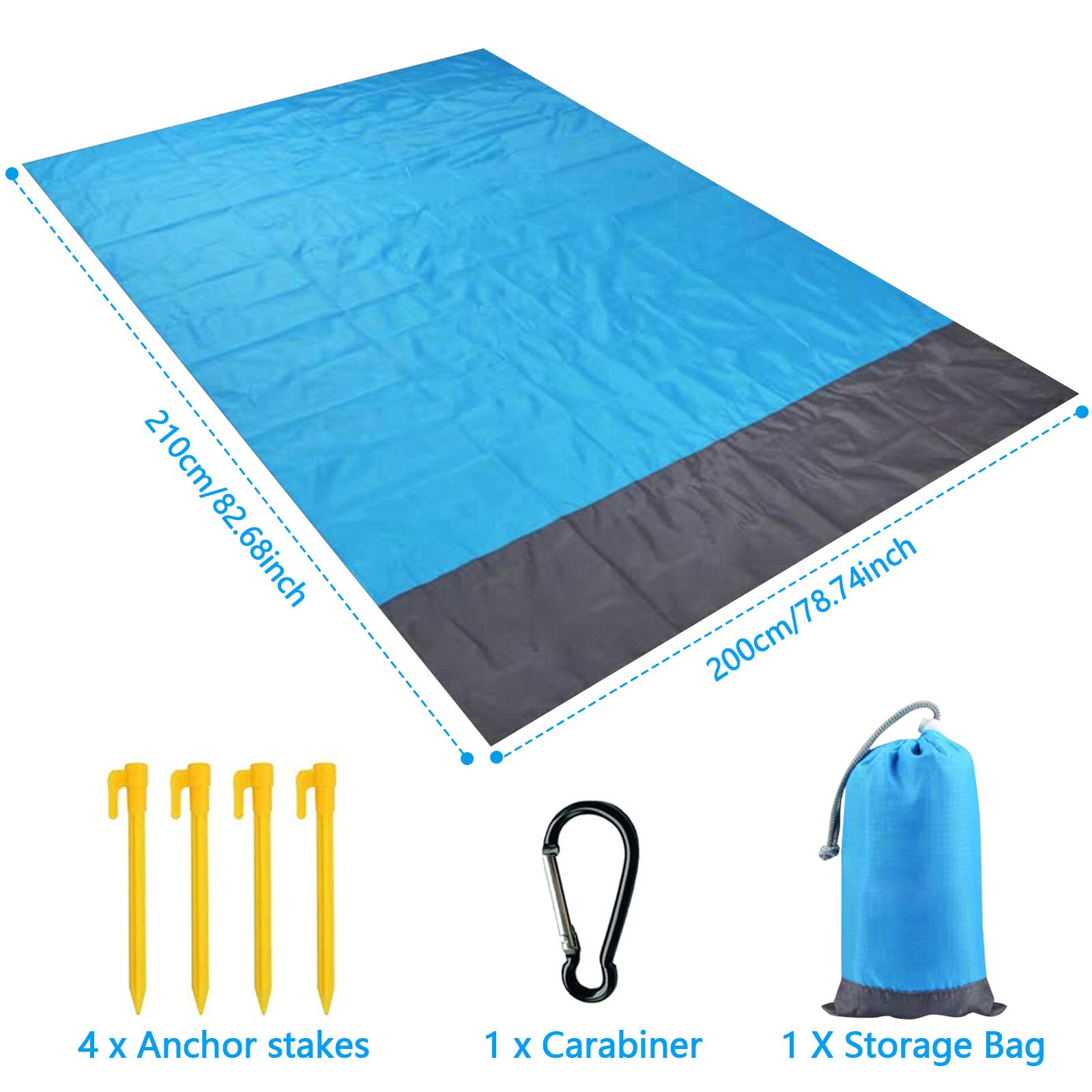 Coperta da spiaggia portatile impermeabile a prova d'umidità stuoia da Picnic all'aperto con borsa picchetti moschettone per campeggio spiaggia escursionismo 79x83in