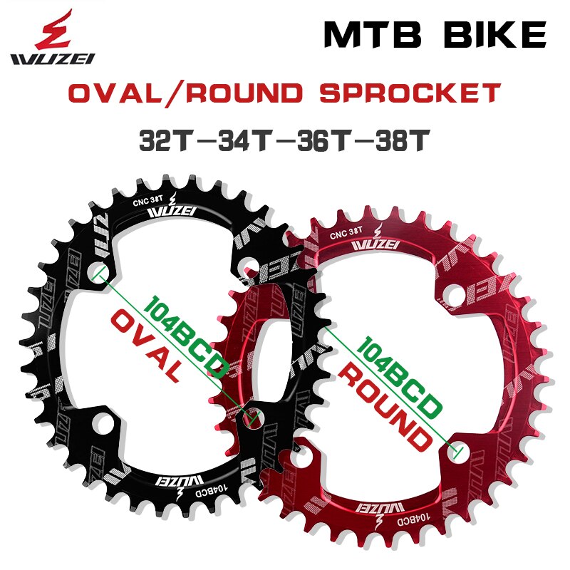 Plateau Ovale 104 BCD 38T Pour VTT – Alu CNC Anodisé Rouge, Dents Larges/étroites, 73 G, Compatible Shimano/SRAM, Mono Plateau