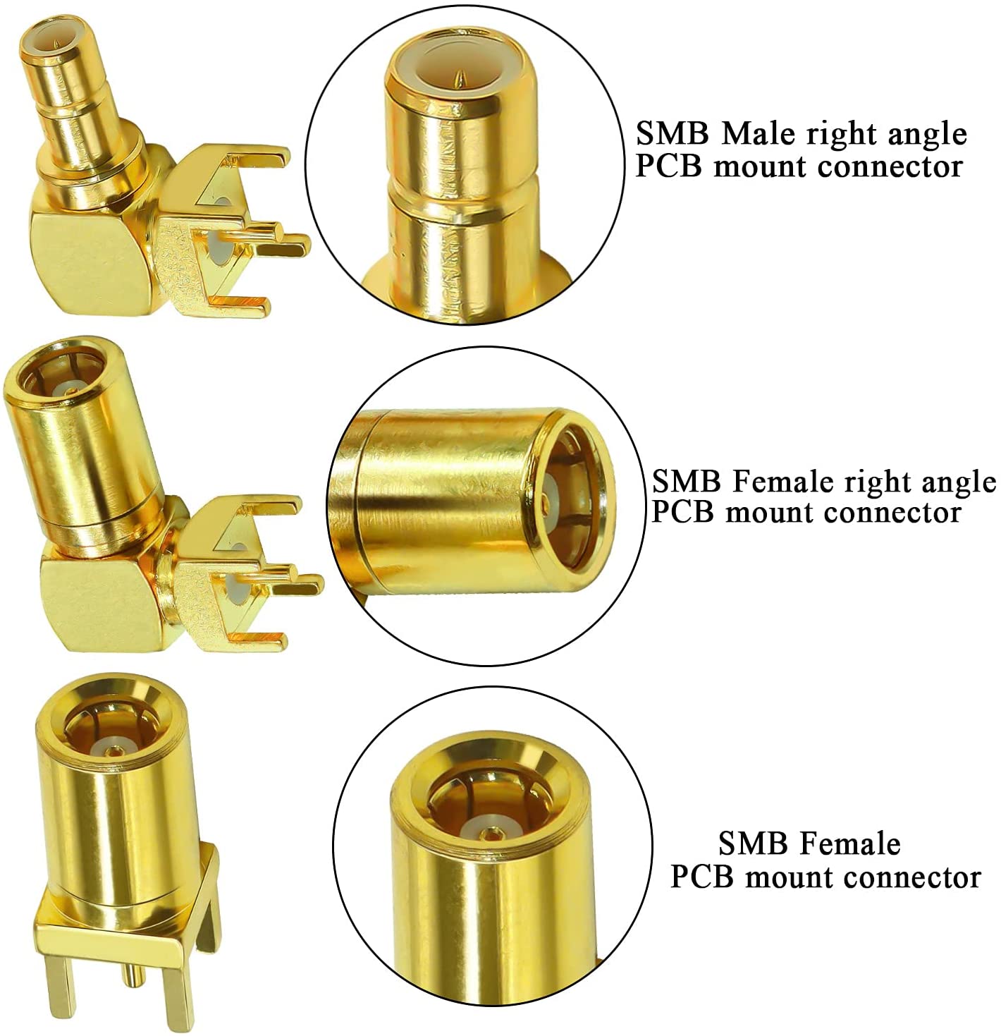 SMB PCB Mount Connector SMB Male Plug RF Coaxial Adapter SMB Female Jack Right Angle Solder PCB Panel 4 Pins 3Type/lot 2pcs/lot