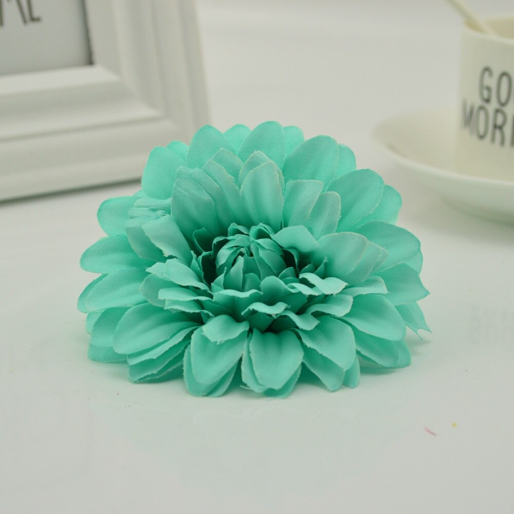 10 stuks kunstbloemen goedkoop voor bruiloften, banketten, huisdecoratie, doe-het-zelf krans, handgemaakte bloemkunst, zijden gerbera, chrysanthemum: Tiffanyblauw