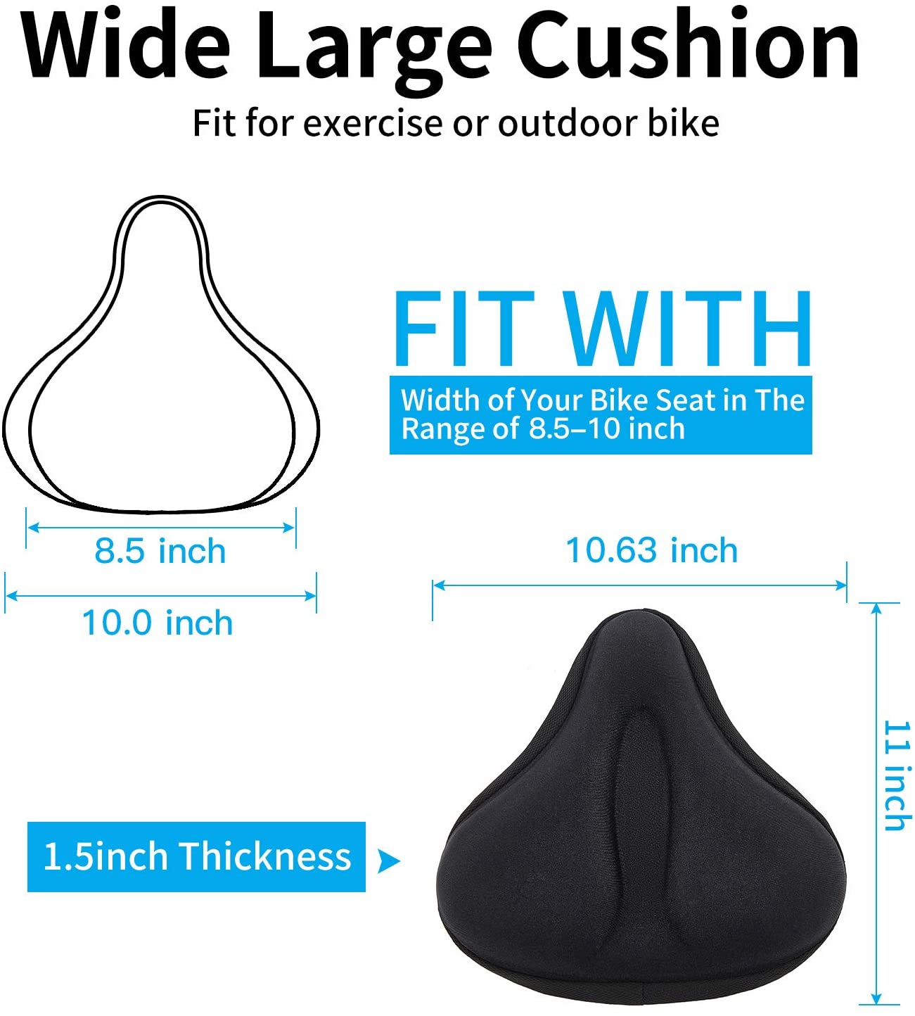 Bike Seat Cushion, Comfortable Large Wide Bike Seat Cover, Foam &amp; Gel Padded Exercise Bike Seat Cushion for Women and Man