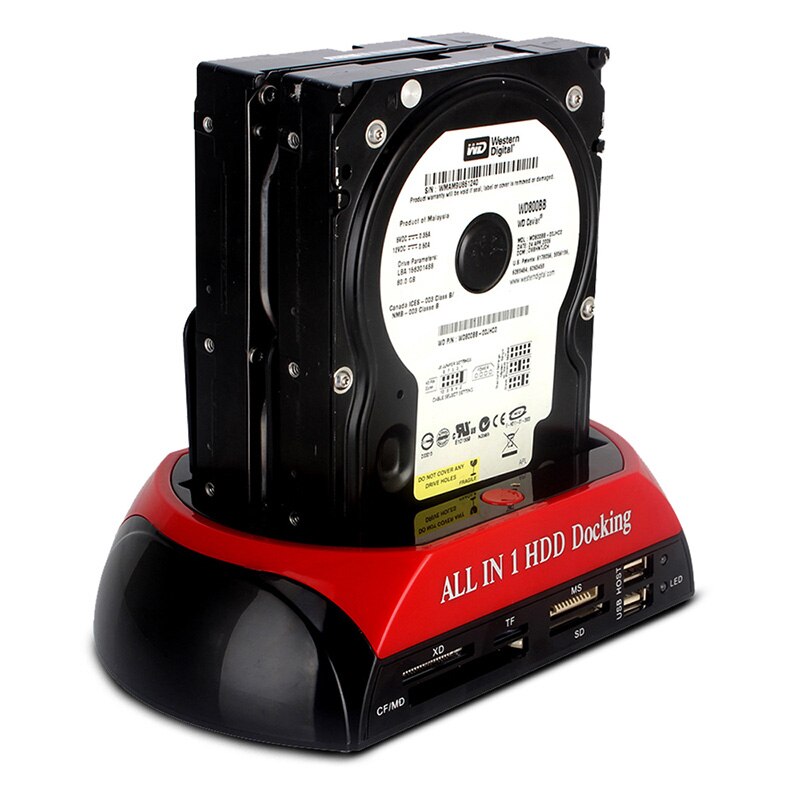 2.5'' 3.5'' HDD Docking Dual Slots USB 2.0 IDE SATA External Hard Disk Drive Twin Docking Station Clone Copy OTB HUB Reader