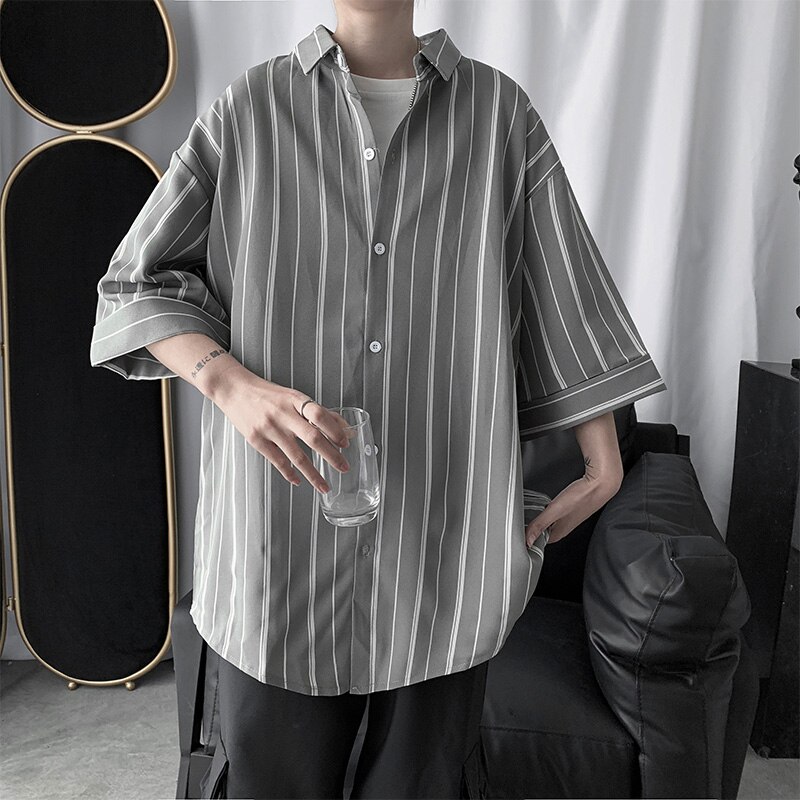Rento paita miesten raitapainatus kesäpaidat katuvaatteet plus koon hip hop -tyylinen miesten pusero havaijilainen chemise homme