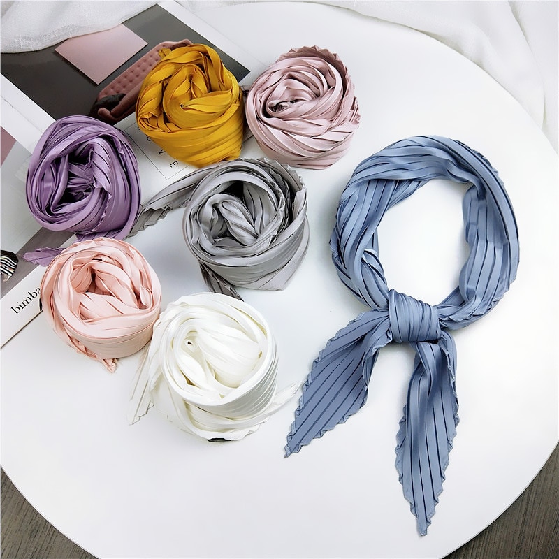 70*70Cm Retro Mode Effen Kleur Rimpel Geplooide Zijden Sjaal Decoratie Art Vrouwen Casual Sjaal