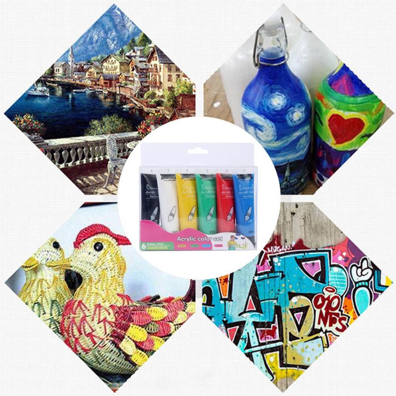 6 Colors 30ml Acrylic Paint Set Drawing Painting Pigment Wall Hand-painted for Kids DIY Artist