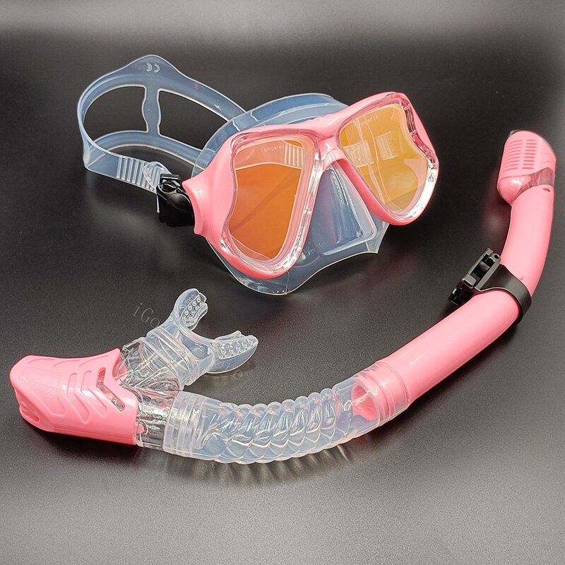 Leak-Proof Purge Valve Underwater Diving Equipmen Snorkeling Anti-Fog Mask Silicone Full Dry Snorkel Diving Goggles: pink