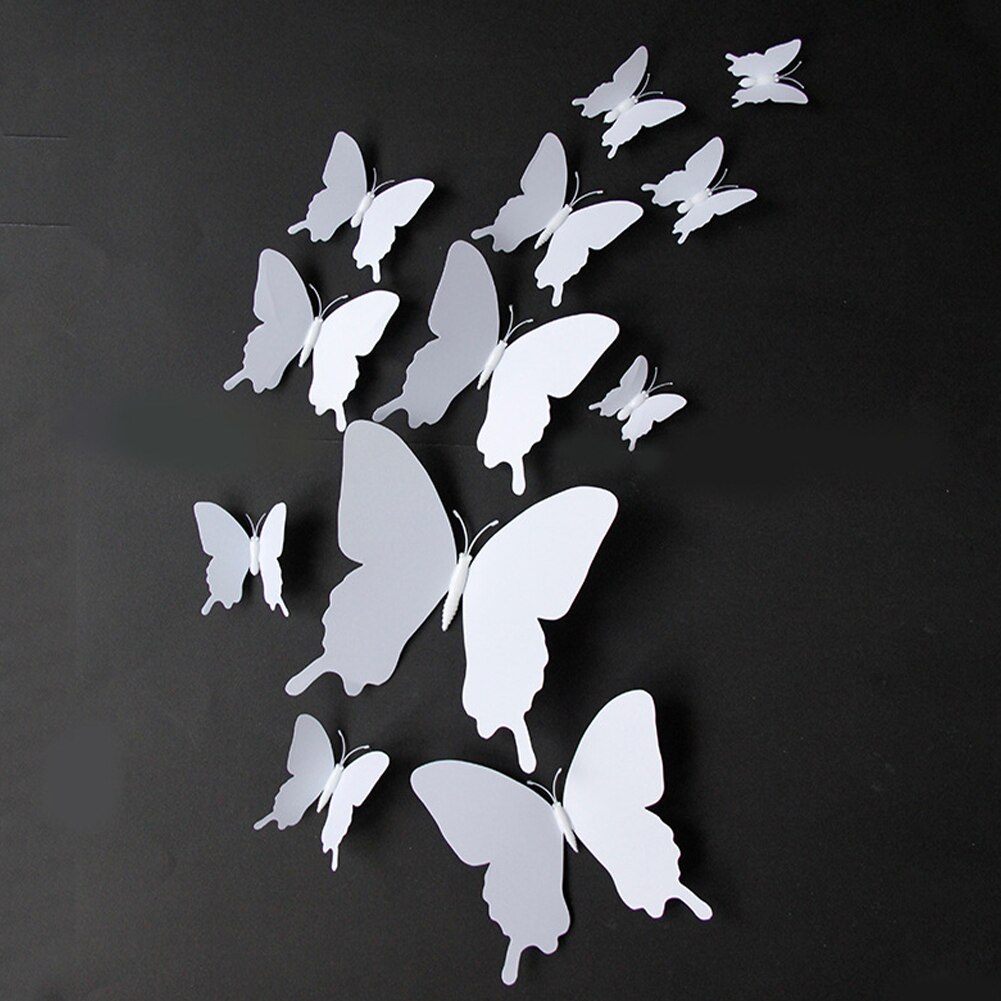 12pcs PVC Wedding DIY Decals Wall Sticker Laptop Single Layer Living Room With Magnet 3D Butterfly Window Home Decor Bedroom: White