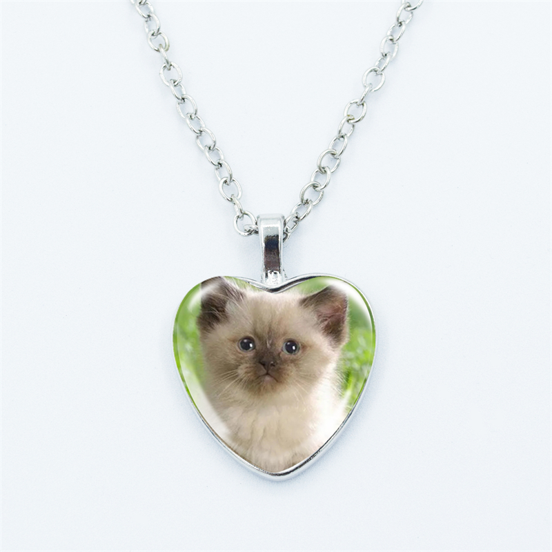 Collar con colgante de corazón de gato para mujer, joyería de cadena fina con cara de gema de cristal y Metal a la , accesorios de para niños: Oro oscuro
