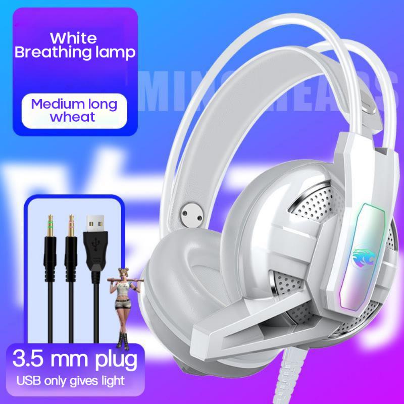 Casque filaire ordinateur portable jeu casque lumineux avec Microphone 4D effets sonores lumineux graves lourds écouteurs pour PC: white Glow A12