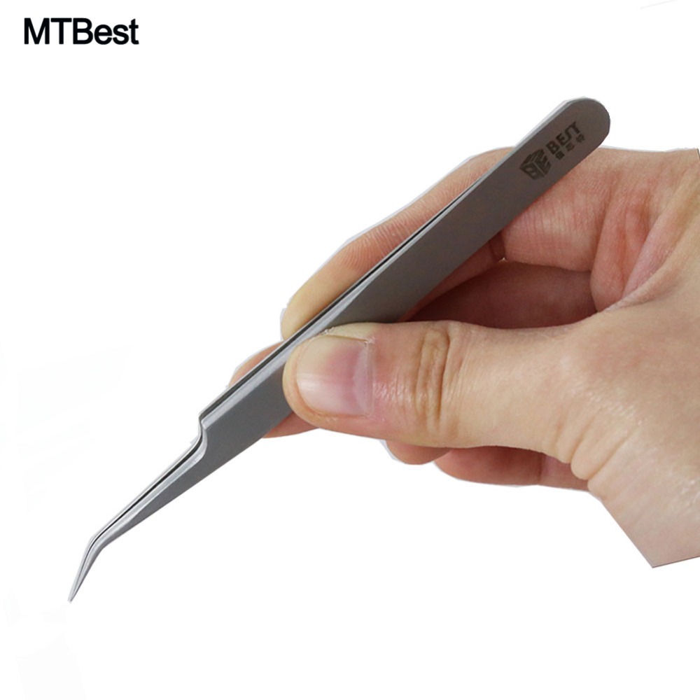 MTBest-Pinzas industriales para electrónica, pinzas de precisión de acero inoxidable, Puntas curvadas, herramientas manuales de reparación de teléfonos móviles