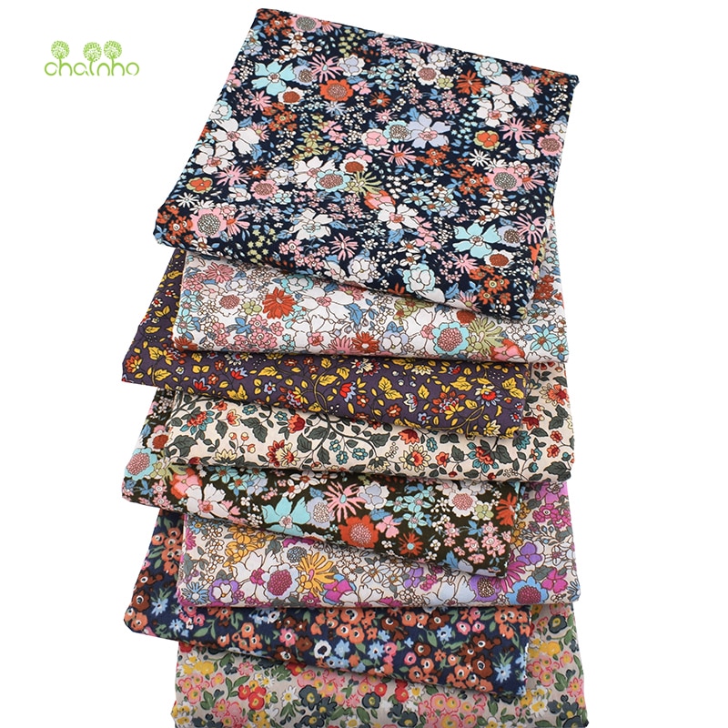 Chainho,8 Stks/partij, Bloemen Gedrukt Patchwork Doek, Effen Katoenen Stof, diy Naaien En Quilten Poplin Materiaal Voor Baby & Kind, PCC093