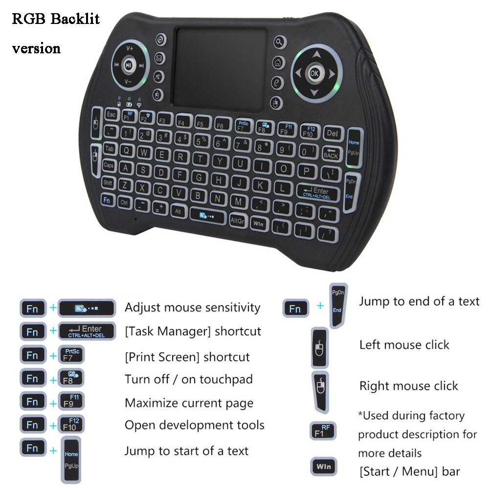 RGB Backlit Keyboard with Touchpad Rechargeable 2.4Ghz Wireless Fly Air Mouse Mini Smart Game Keypad for Computer Android TV Box