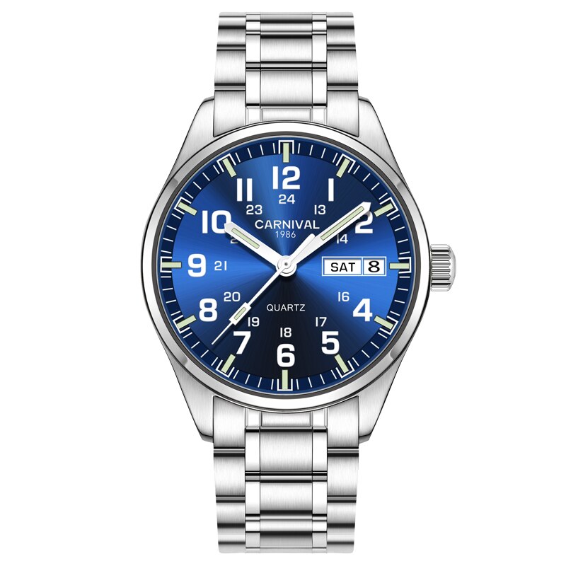 Carnaval horloges heren sport waterdicht datum analoog quartz herenhorloges zakelijke horloges voor heren relogio masculino: Zilverblauw