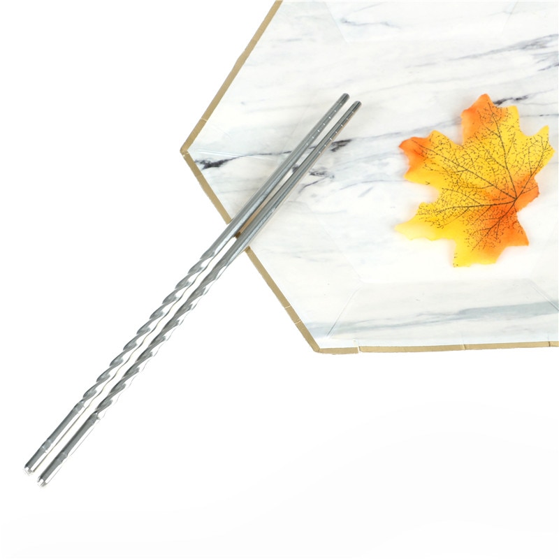 1 par sliver ätpinnar i rostfritt stål kinesiska återanvändbara halkfria hashi sushi pinnar mat chop stick kök ätpinnar koreanska