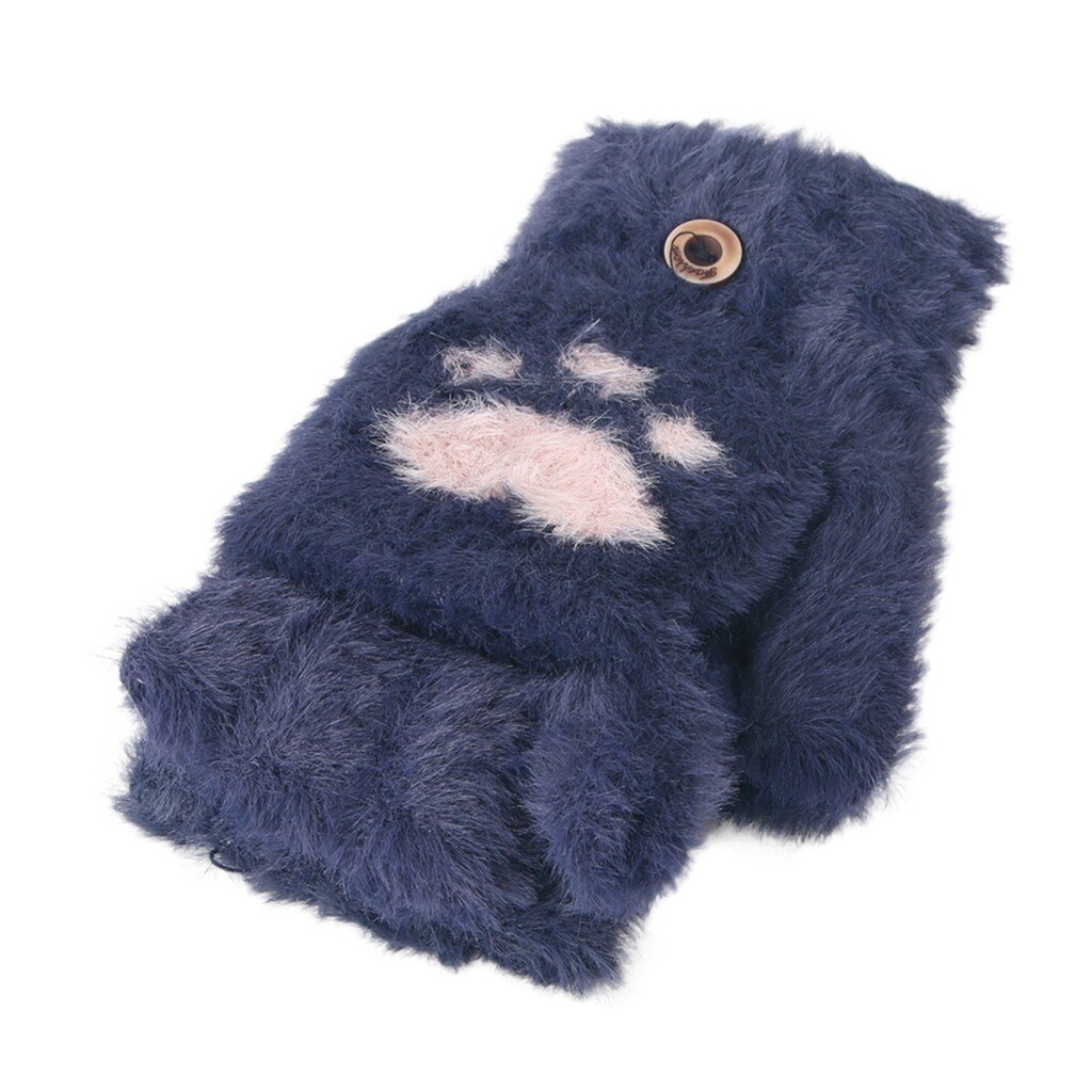 Baby Handschoenen Winter Jongens Meisjes Fleece Handschoenen Warm Houden Flip Wanten Handschoenen Voor Kids Liefde Footprint Kinderen Peuter 19Nov: Navy