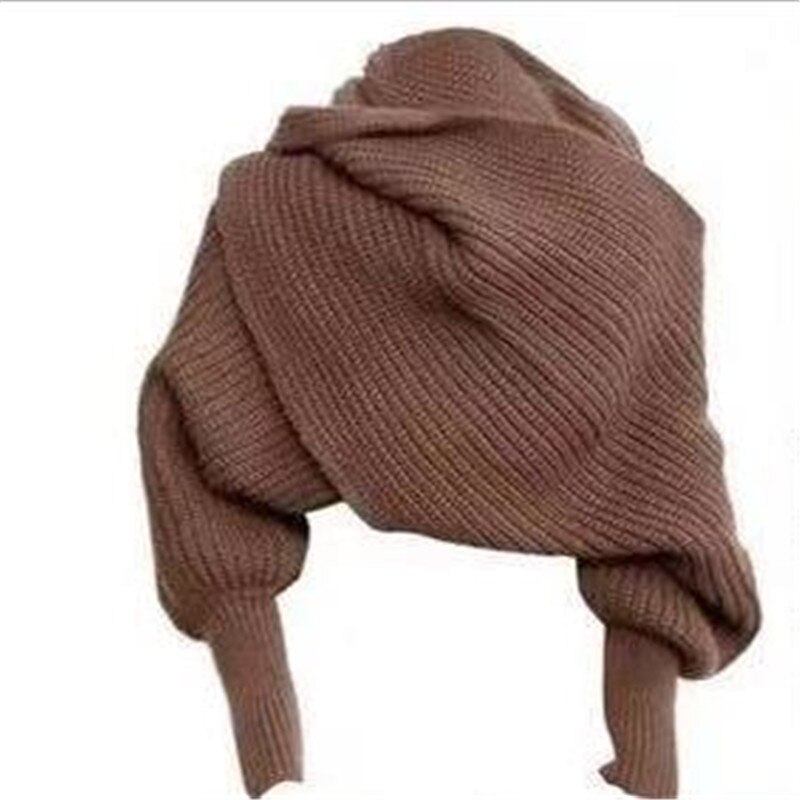 Kvinder tørklæde poncho kvinder tørklæder kvinders vinter kvinder strikket langærmet wrap sjal tørklæde echarpe femme hiver: Kaffe