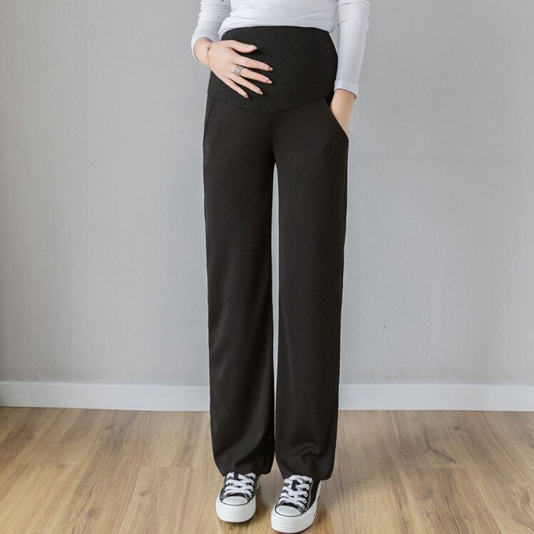 ENXI Solid Color Maternity Trousers Pregnancy Clothes Regular Pants Summer Women Pants For Pregnant Women Maternity Clothing: Summer Black / M