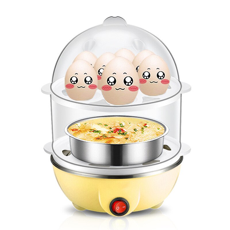 DMWD Multifunction Mini Egg Omelette Pancake Electric Non-Stick Fried Steak Frying Pan Boiled Eggs Boiler Cooker Food Steamer EU: Yellow / EU