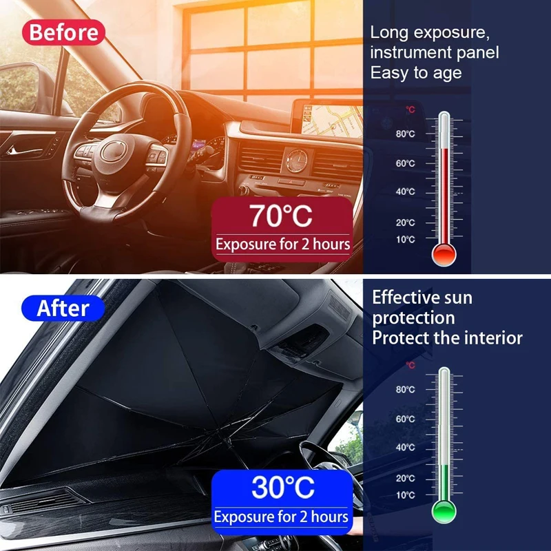 Parasol para coche, parabrisas, sombrilla frontal plegable, tipo paraguas, parasol para ventana de coche, accesorios de protección solar de verano