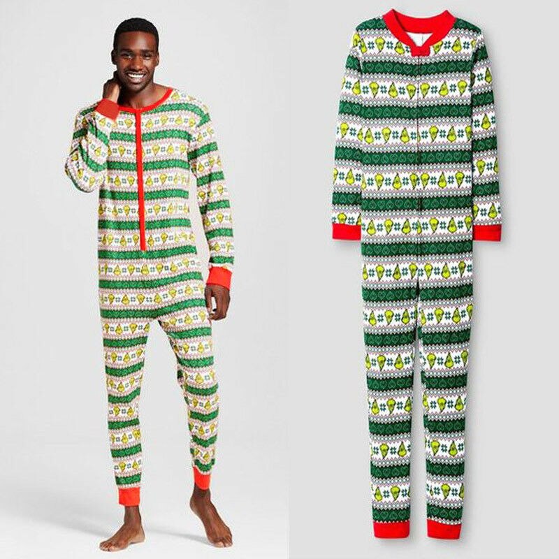 Familie matchende julepyjamas jumpsuit stribe jule nattøj nattøj