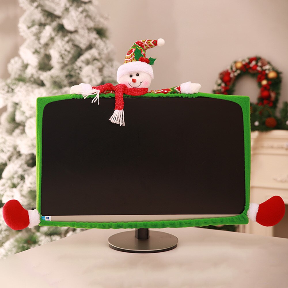 Christmas Computer Cover Monitor Screen Cover Decor Decorations Cartoon Computer Sets Non-Woven Anti-Dust Dress Up Santa Screen
