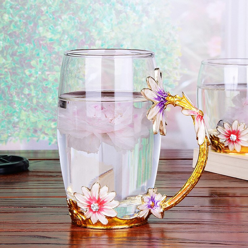 Fruktblomma te kopp emalj kopp hem kaffekopp flicka hjärta kristallglas fruktjuice koppblomma kopp