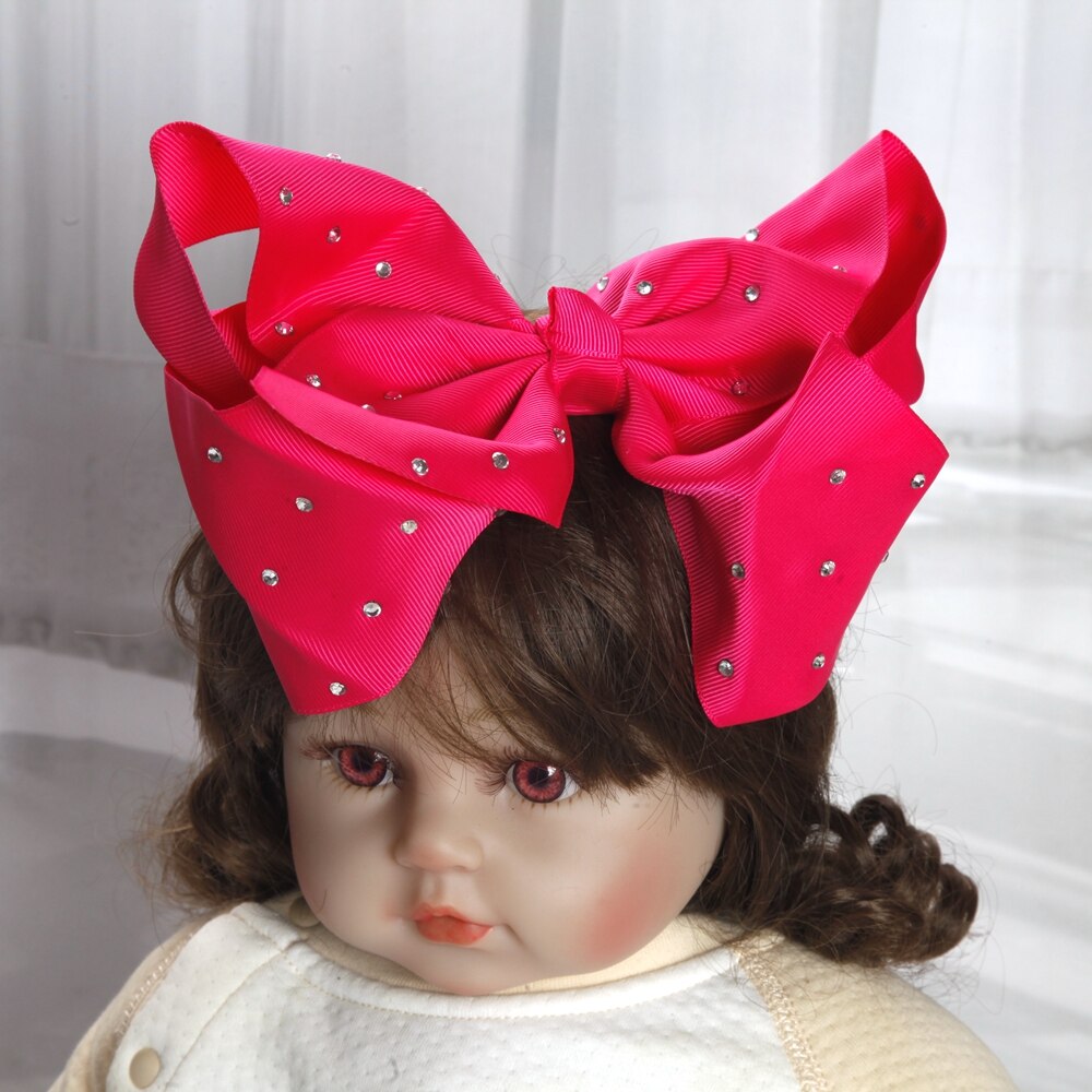 8inch large bows hair clips for Baby Girls Kids Soft Bows Rhinestone Knot Hair Bands Baby Hair Accessories Children Headwear: Dark Grey