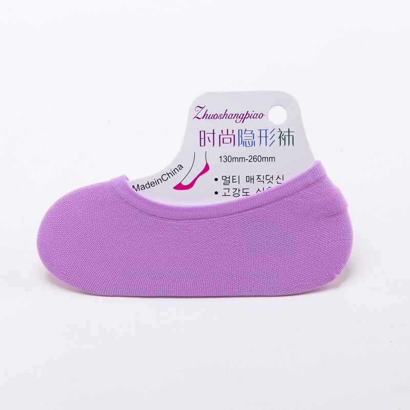 Sokketøfler kvinner fast usynlig silikon anti-skli sommer pustende tøyelig deodorant dame myk tynn enkel: Lilla
