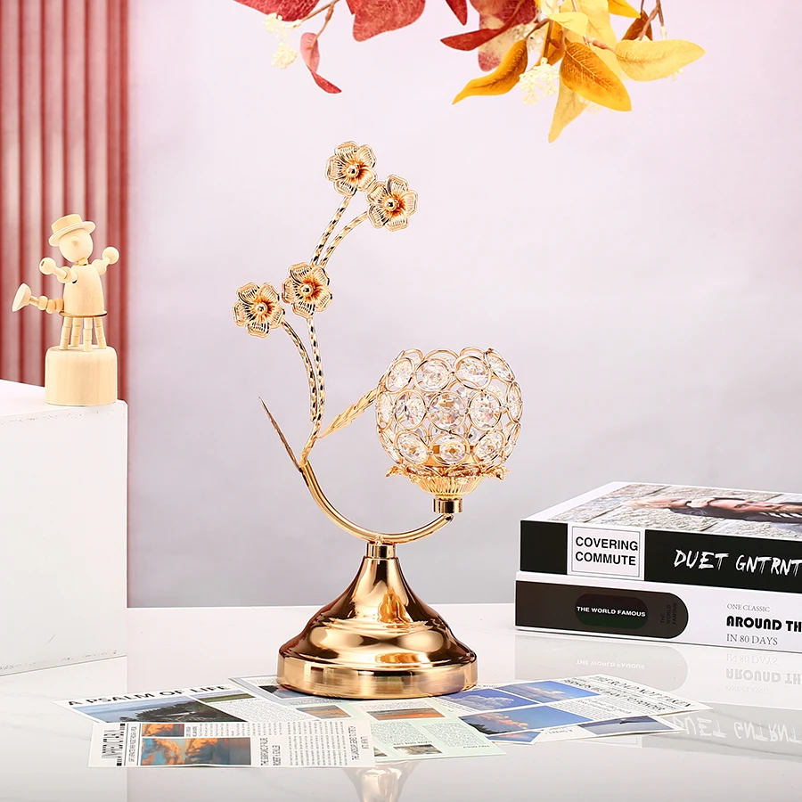 1 portavelas de cristal dorado, candelabro de hierro, candelabro pequeño Vintage en forma de flor para mesa, decoración del hogar, boda Shilajit