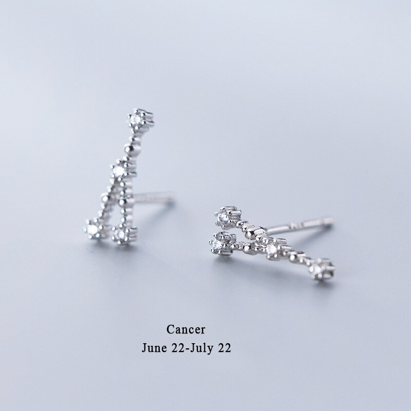 925 Sterling Silver AAA Cublic Zirconia Scorpio Taurus Twelve Constellation Zodiac Sign Stud Earrings Ear Piercing Jewelry: Cancer