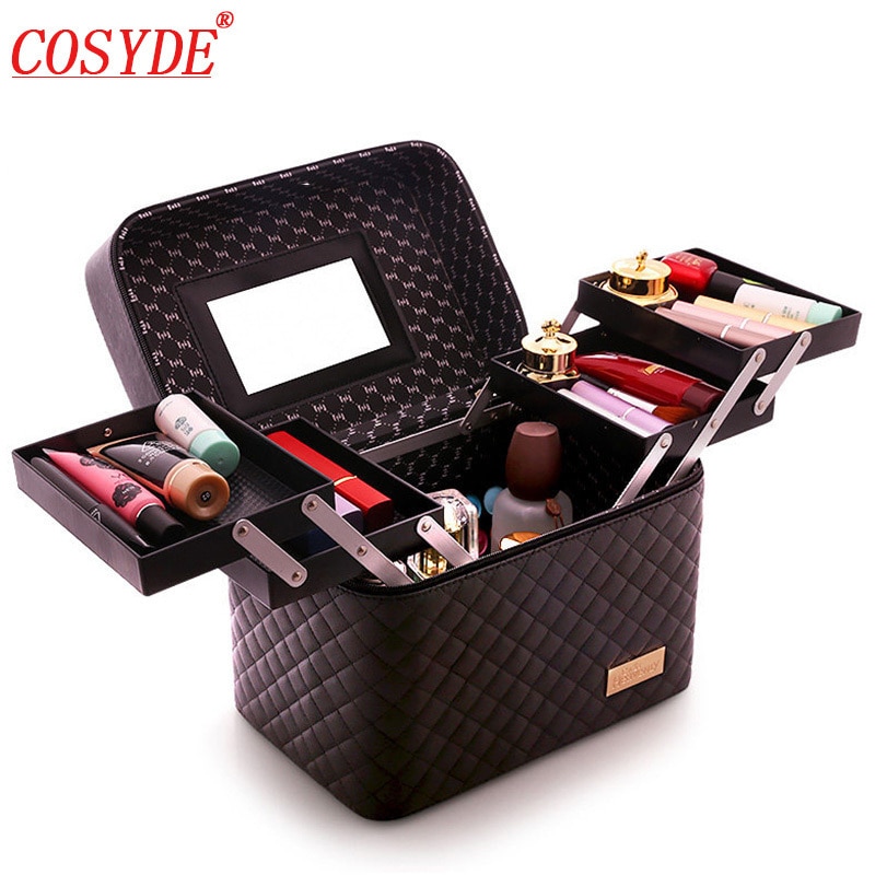 Large Capacity Makeup Suitcase Women Multilayer Toiletry Cosmetic Bag Organizer Portable Beauty Case Storage Box