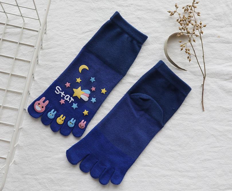 1 Paar Leuke Enkel Vijf Vinger Sokken Vrouw Katoenen Sterrenhemel Printing Mode Harajuku Meisje No Show Sokken Met Tenen: Blauw