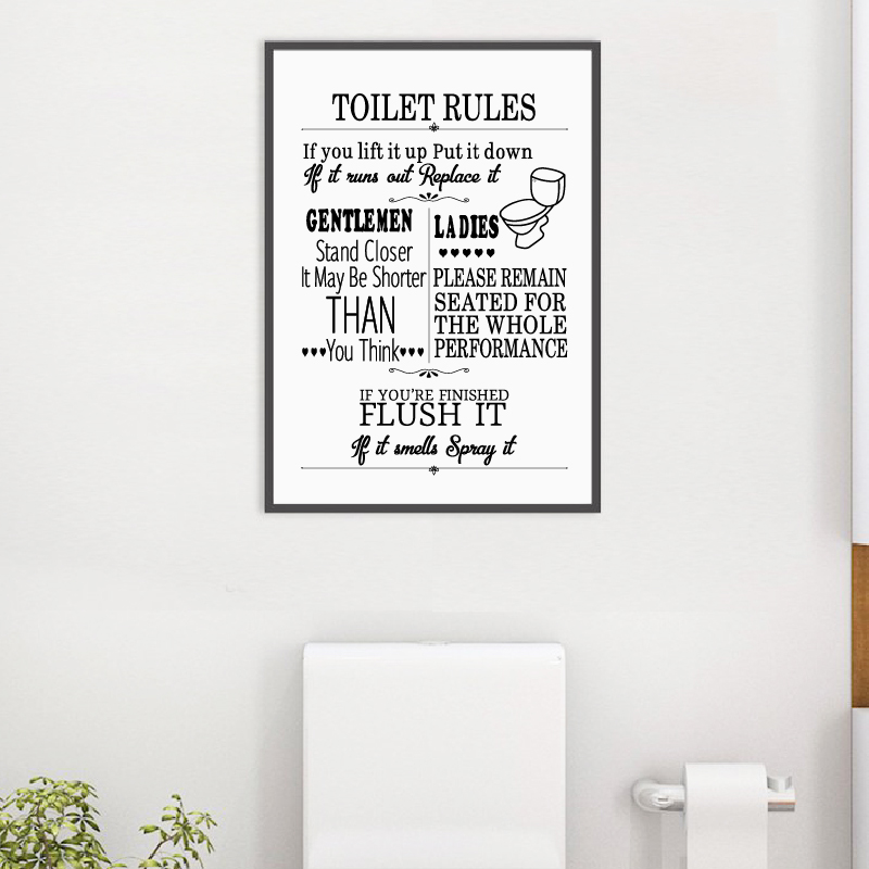 Tableau de toile règles des toilettes | Art mural, peinture sur toile, règles de salle de bains, signe affiche imprimés, image de l'humour, décoration de salle de bains, pour la maison