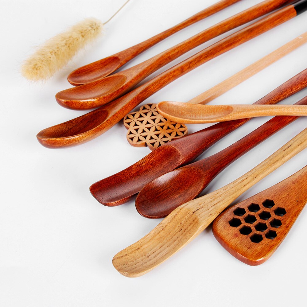 Palitos de madera para hojas de té, utensilios de cocina de bambú negro, cuchara para especias