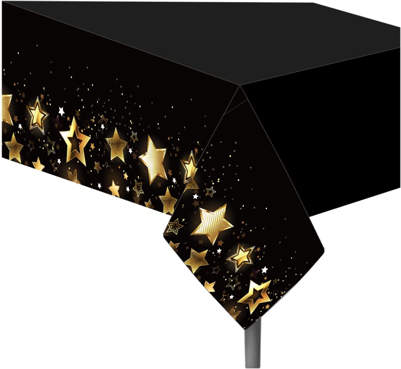 3Packs Black Gold Tablecloth Plastic Disposable Table Covers for Black Gold Theme Party Supplies Birthday Wedding Graduation