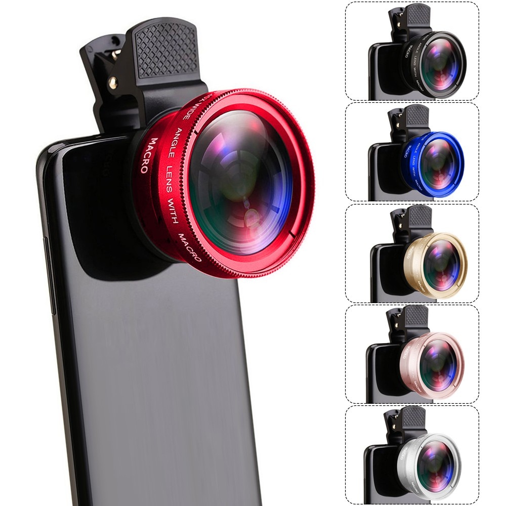 2 In 1 Lens Universele Clip 37Mm Macro Lens Voor Telefoon Professionele 0.45x 49UV Groothoek Hd Camera lens Draagbare Camera Cover