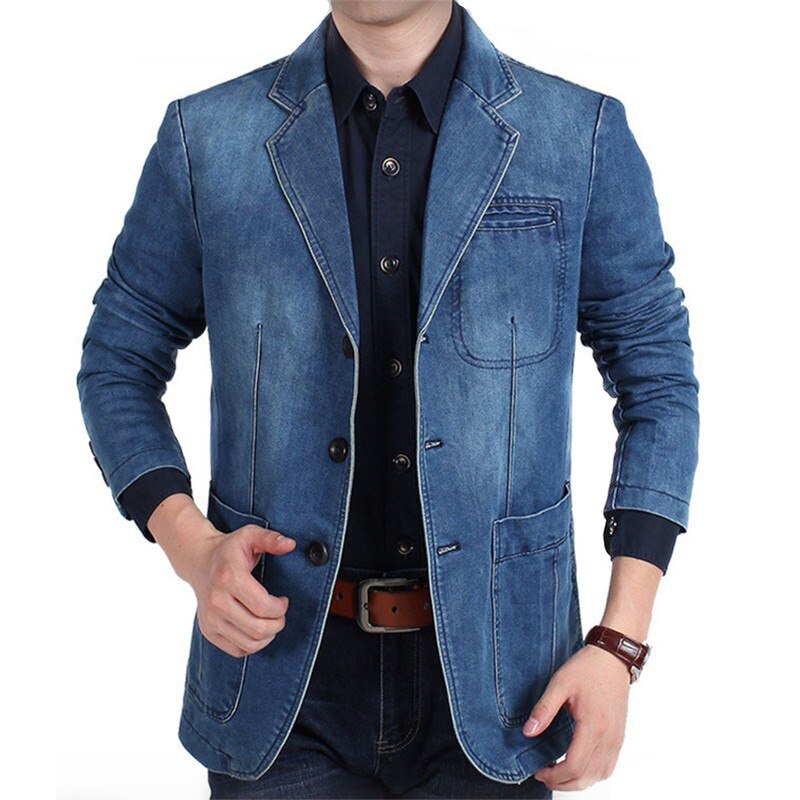 Casual Mannen Pakken Jassen Slim Fit Mannelijke Jassen Kleding Plus Size M-4XL Herfst Winter Jeans Blazer Mannen Katoen denim Smart: 2 / Xxl