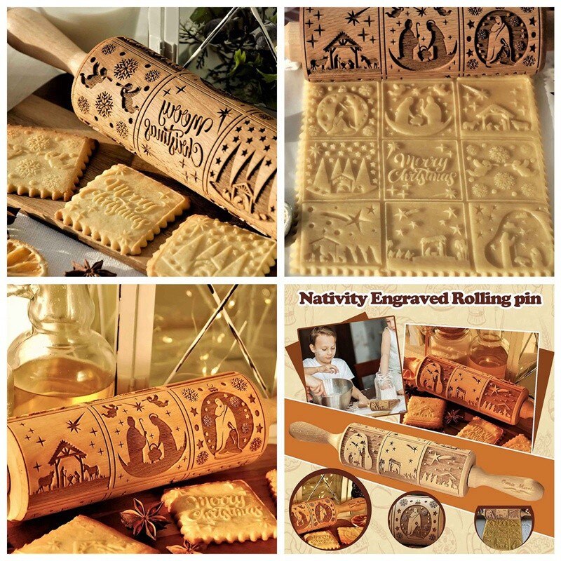 Rouleau à pâtisserie à motif de noël, avec motif de roche, flocon de neige, élan, gaufrage, cuisson, Biscuit, Fondant