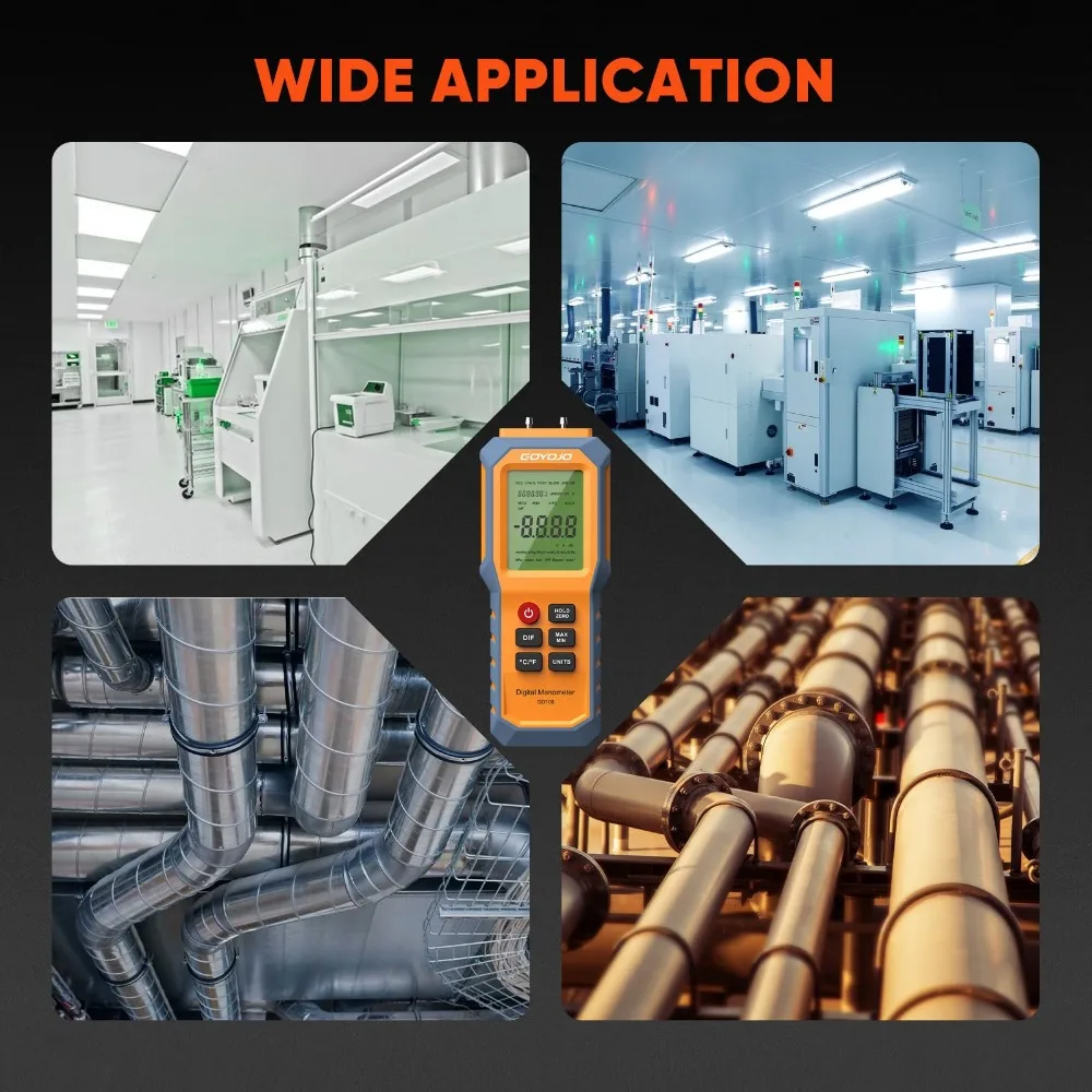 Digital Manometer with Backlit Gas Pressure Tester Dual Port Air Pressure Gauge, for Natural Gas Pipelines Ventilation Detection