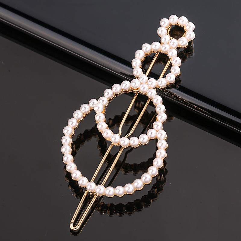 Horquilla de aleación geométrica de pentagrama de perlas de arco de para niña, Clip para el cabello minimalista, accesorios para el cabello con forma de corazón de diamante: Rosa