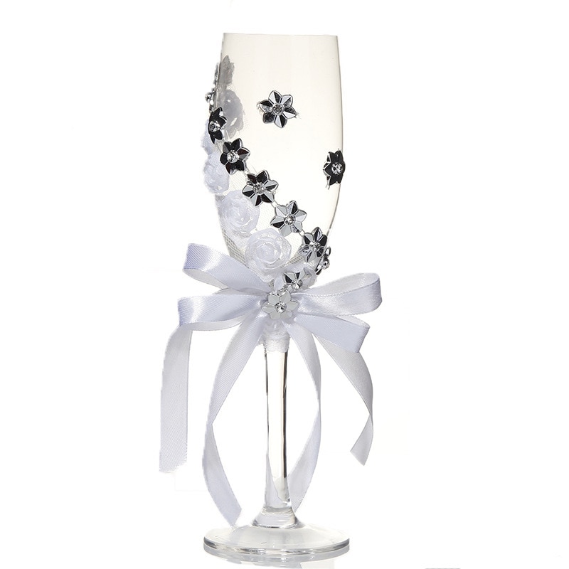Set de 2 uds. De vasos de cristal de plata para bodas, copas de champán, copa de vino tinto, decoración para bodas: Default Title