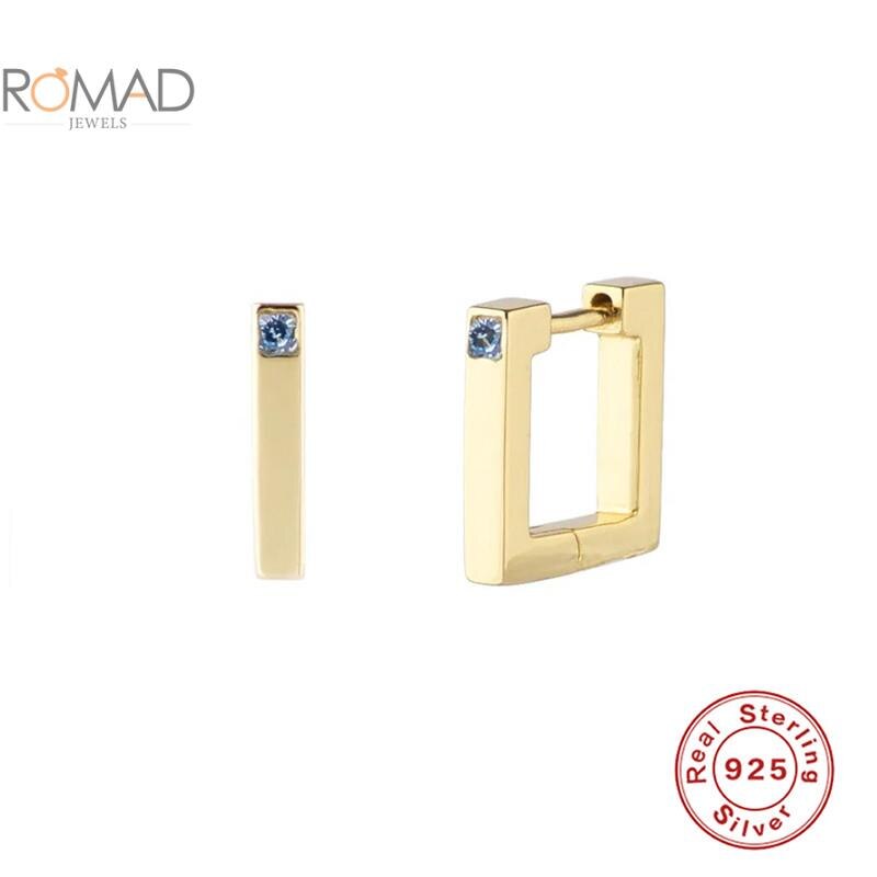 Romad 1 pcs 925 sterling silver earrings jewelry women trendy simple square diamond daily matching hoop earrings aretes de mujer
