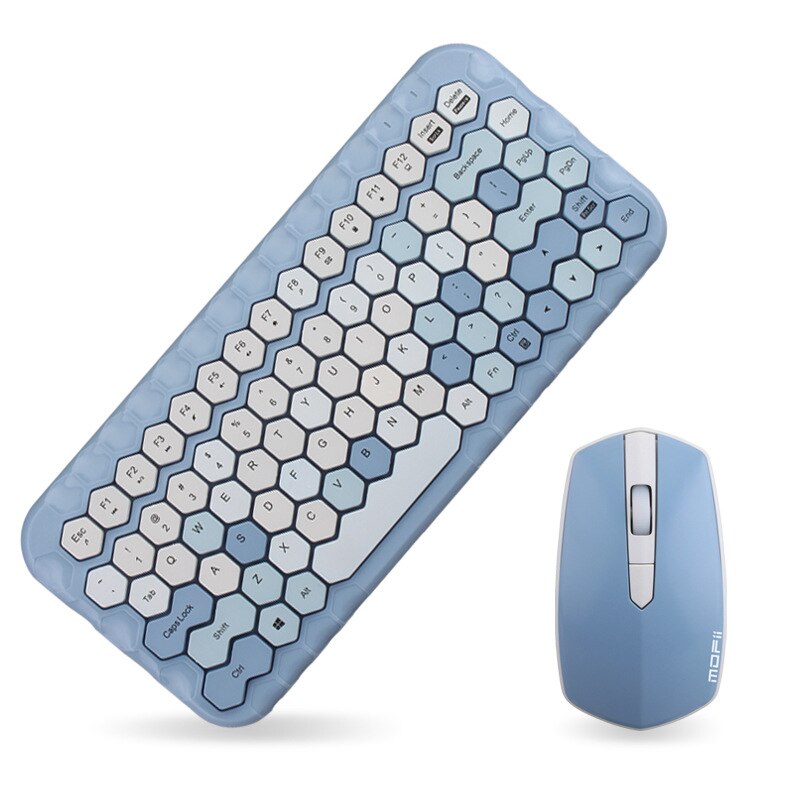 Ensemble clavier et souris sans fil rose pour fille, mini, cœur: blue