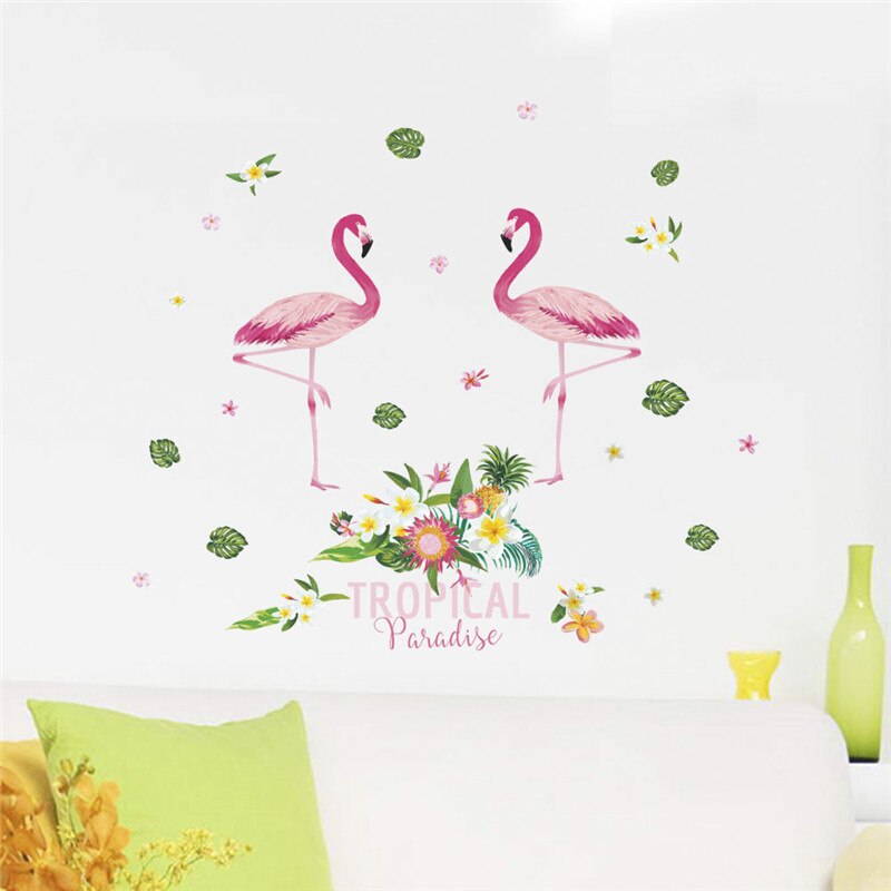 Fantastiska flamingo fågel väggdekaler för bar butik sovrum konst barnrum väggdekor heminredning gör-det-själv tecknad safari pvc väggmålning: 4 931